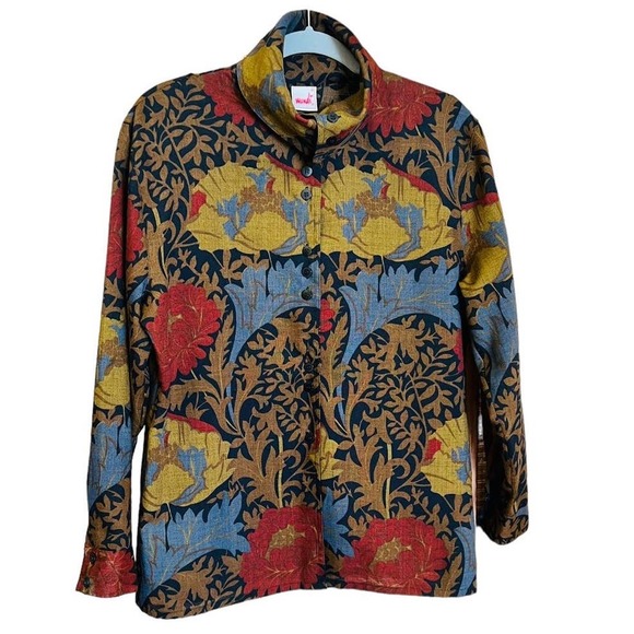 Vintage Tops - Vintage 80s Mondi Escada Floral Art Blouse Buttons Down Shirt Size 36 Small